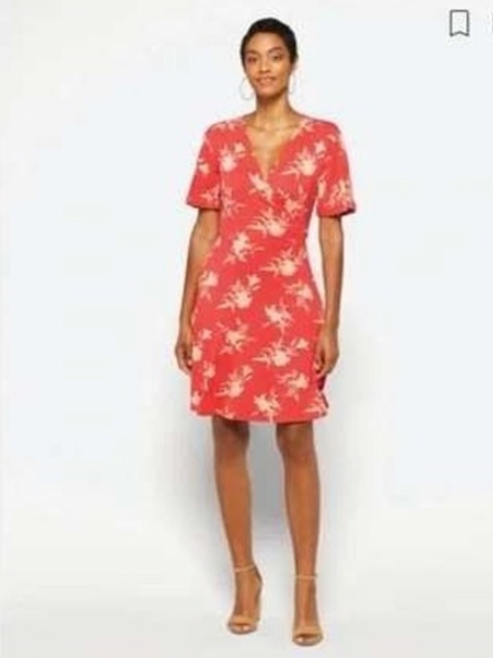 NWT 41 Hawthorn Women's Coral Floral V-Neck Short Sleeve Dress Size S